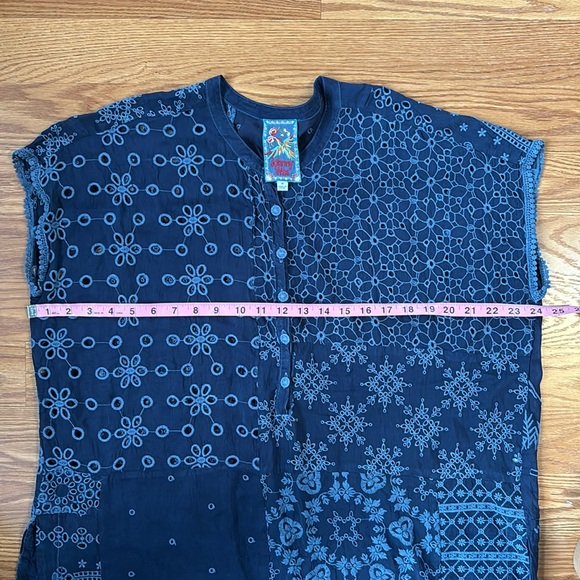 Johnny Was Winnie Patchwork Navy Blue Embroidered Tunic Size Medium - Picture 13 of 16